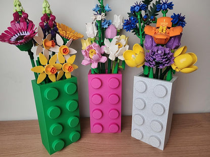 Brick-Inspired Vase for LEGO® Flower Sets – Multiple Colours